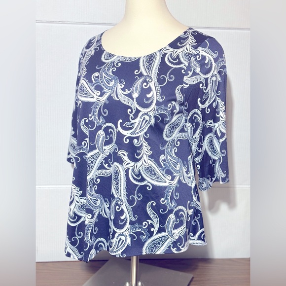 Star Vixen 3X jagged him 27”/31” L. 22” p2p 3/4 length sleeve navy blue/white. - Picture 6 of 7